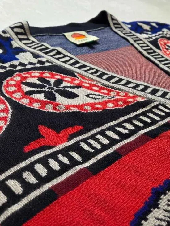 L Farm Rio x Anthropologie navy mixed prints knit cardigan sweater Fish & Hearts - Picture 5 of 11